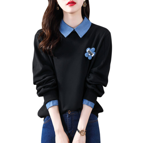 九月墨陌時尚繙領小衆衛衣女新款2024春季爆款減齡洋氣襯衫領上衣