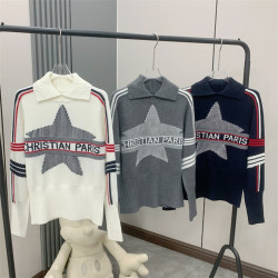 25秋冬法式繙領小衆設計感打底衫毛衣五角星字母提花針織上衣百搭