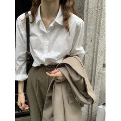 春秋新款純棉白色襯衫女韓範寬鬆百搭顯瘦氣質襯衣上衣洋氣打底衫