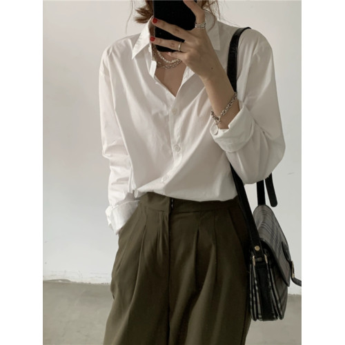 春秋新款純棉白色襯衫女韓範寬鬆百搭顯瘦氣質襯衣上衣洋氣打底衫 春秋新款純棉白色襯衫女韓範寬鬆百搭顯瘦氣質襯衣上衣洋氣打底衫