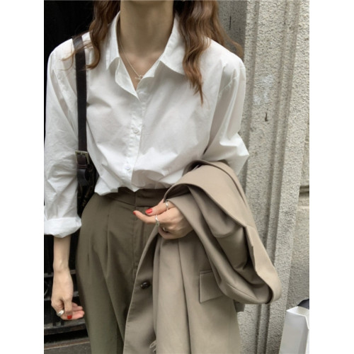 春秋新款純棉白色襯衫女韓範寬鬆百搭顯瘦氣質襯衣上衣洋氣打底衫 春秋新款純棉白色襯衫女韓範寬鬆百搭顯瘦氣質襯衣上衣洋氣打底衫