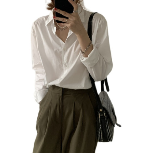 春秋新款純棉白色襯衫女韓範寬鬆百搭顯瘦氣質襯衣上衣洋氣打底衫 春秋新款純棉白色襯衫女韓範寬鬆百搭顯瘦氣質襯衣上衣洋氣打底衫