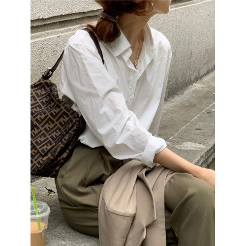 春秋新款純棉白色襯衫女韓範寬鬆百搭顯瘦氣質襯衣上衣洋氣打底衫 春秋新款純棉白色襯衫女韓範寬鬆百搭顯瘦氣質襯衣上衣洋氣打底衫
