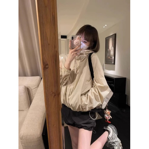 防曬衣女2024夏季新款設計感抽繩連帽透氣沖鋒衣寬鬆薄款防曬外套