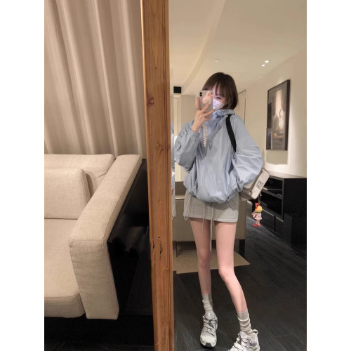 防曬衣女2024夏季新款設計感抽繩連帽透氣沖鋒衣寬鬆薄款防曬外套