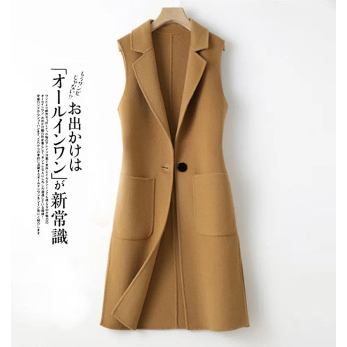 出口日單外單清倉毛呢馬甲女外搭開衫中長款大碼顯瘦馬夾外套