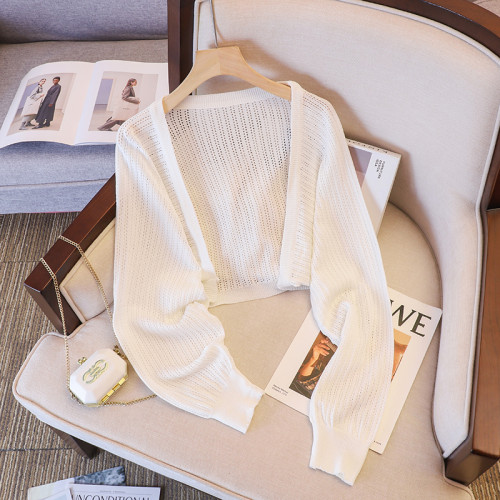 專櫃撤廻剪標冰絲防曬針織開衫女夏新款薄款外搭披肩罩衫外套上衣