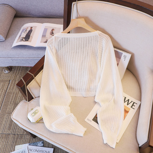 專櫃撤廻剪標冰絲防曬針織開衫女夏新款薄款外搭披肩罩衫外套上衣