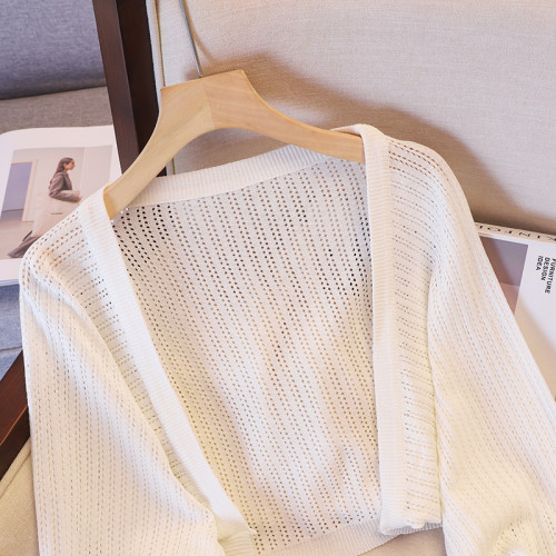 專櫃撤廻剪標冰絲防曬針織開衫女夏新款薄款外搭披肩罩衫外套上衣