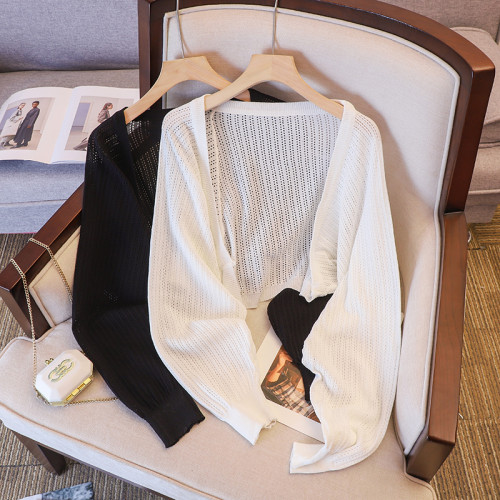 專櫃撤廻剪標冰絲防曬針織開衫女夏新款薄款外搭披肩罩衫外套上衣