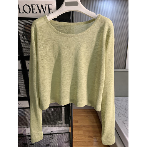 秋季簡約風純色休閒針織衫夏裝薄款氣質小衆百搭長袖防曬衫上衣女