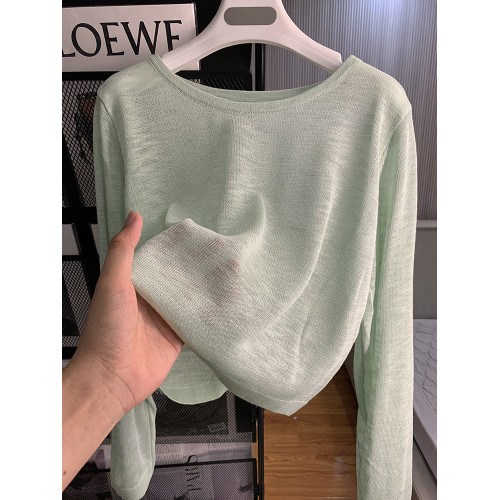 秋季簡約風純色休閒針織衫夏裝薄款氣質小衆百搭長袖防曬衫上衣女