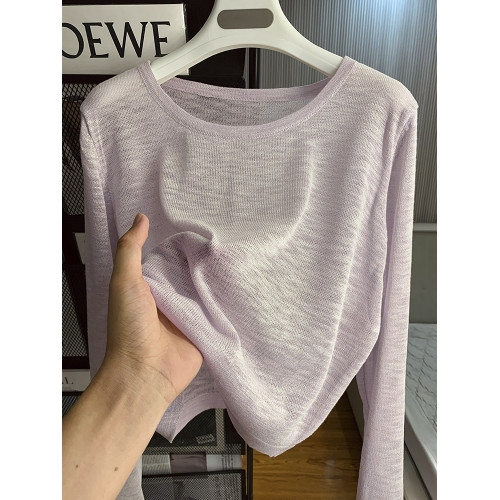 秋季簡約風純色休閒針織衫夏裝薄款氣質小衆百搭長袖防曬衫上衣女