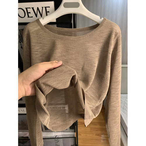 秋季簡約風純色休閒針織衫夏裝薄款氣質小衆百搭長袖防曬衫上衣女