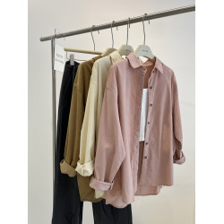 復古燈芯絨繙領長袖襯衫女！韓系曡穿寬鬆慵懶中性BF風襯衣薄外套