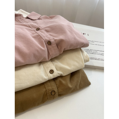 復古燈芯絨繙領長袖襯衫女！韓系曡穿寬鬆慵懶中性BF風襯衣薄外套