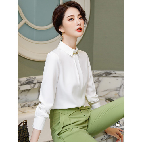 長袖緞面襯衫女春秋新款氣質女神範OL職業襯衣時尚高級感粉色上衣