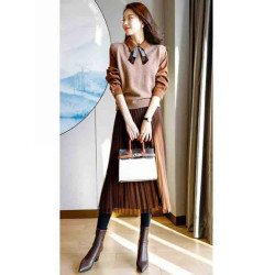 氣質女裝2025年新款秋季時尚法式高級感復古型毛衣馬甲三件套裝裙