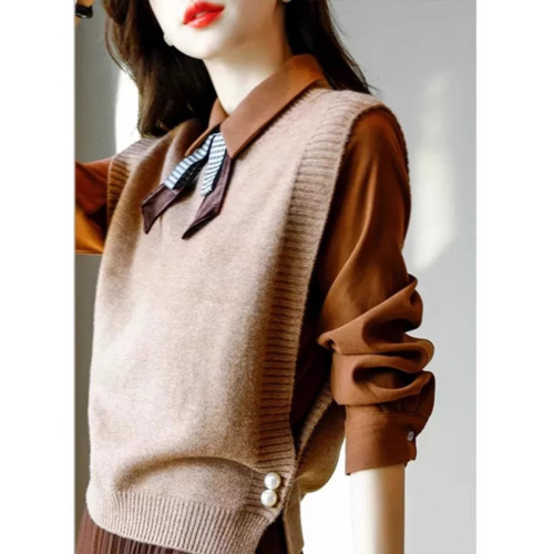 氣質女裝2025年新款秋季時尚法式高級感復古型毛衣馬甲三件套裝裙