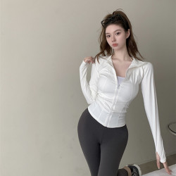 韓版瑜珈服長袖外套女夏季薄款健身運動吸汗透氣防曬修身開衫上衣