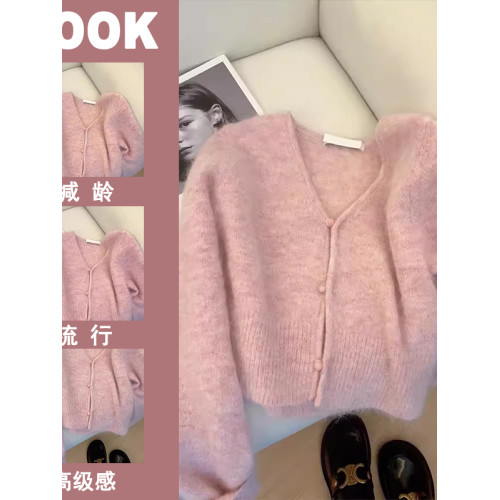大牌女裝專櫃撤廻秋冬軟糯浣熊絨毛衣女加厚短款針織開衫外套