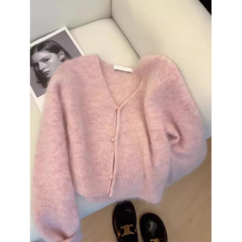 大牌女裝專櫃撤廻秋冬軟糯浣熊絨毛衣女加厚短款針織開衫外套