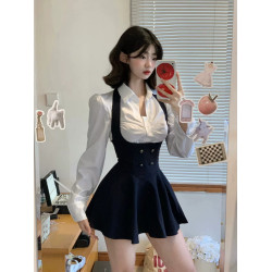 甜辣學院風套裝女秋季辣妹修身短款西裝外套JK裙製服三件套