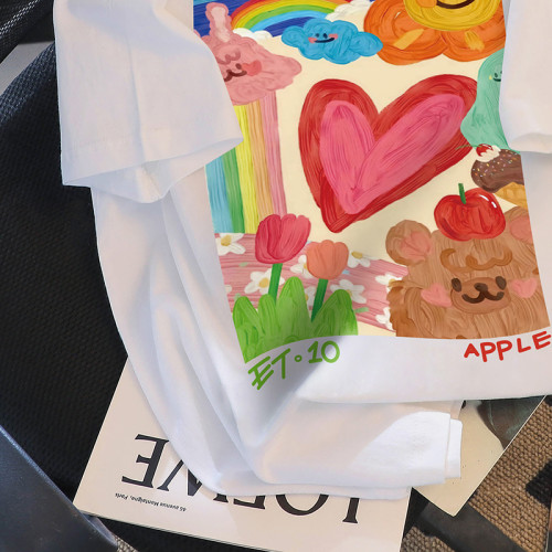 撿漏白色短袖t恤女裝ins潮寬鬆設計感小衆印花甜美韓系上衣小個子