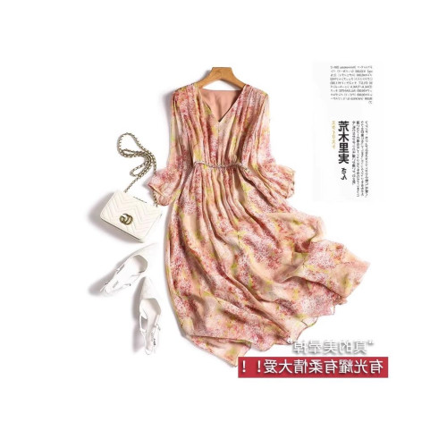 高級真絲連衣裙女夏季新款洋氣質收腰a字顯瘦碎花桑蠶絲中長裙子