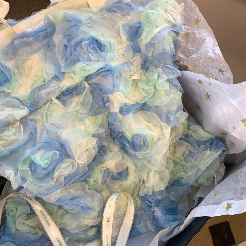 薄荷曼波風小上衣花瓣藍色吊帶小衫女夏季法式甜美超仙氣質抹胸