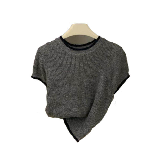 一線大牌女裝撿漏灰色針織小衫女2025年氣質穿搭百搭圓領短袖上衣