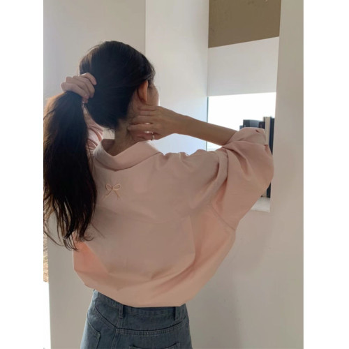 春季新款ins上衣女法式復古藍色襯衫寬鬆打底高級感小衆長袖襯衣