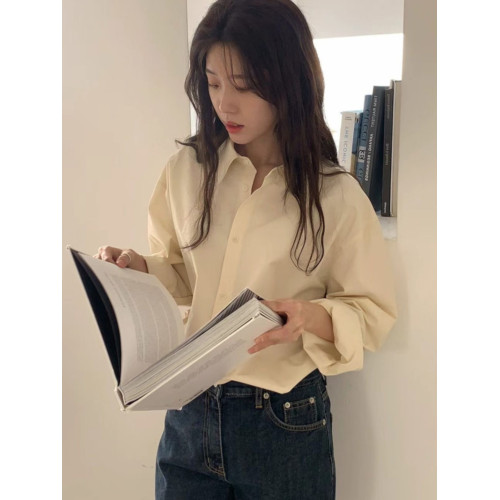 春季新款ins上衣女法式復古藍色襯衫寬鬆打底高級感小衆長袖襯衣