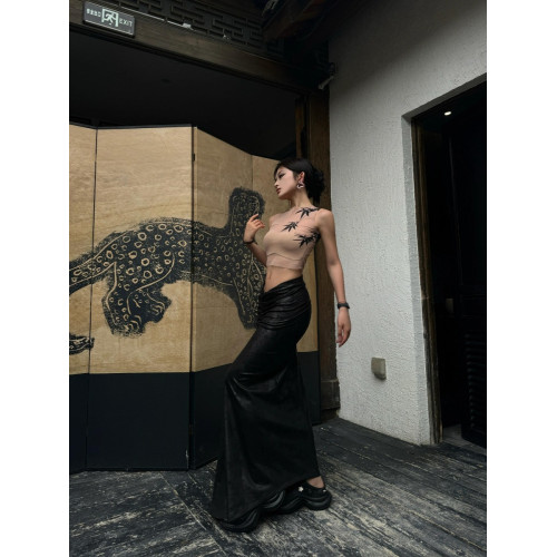 新中式國風竹子印花掛脖背心女高級感修身無袖打底上衣