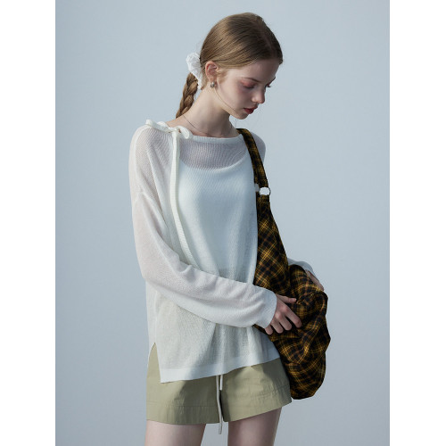 EGGKA綁帶薄款防曬罩衫設計感通勤小個子寬鬆休閒氣質長袖上衣女