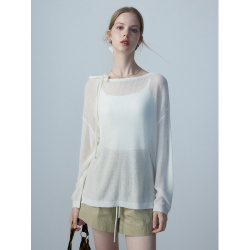 EGGKA綁帶薄款防曬罩衫設計感通勤小個子寬鬆休閒氣質長袖上衣女