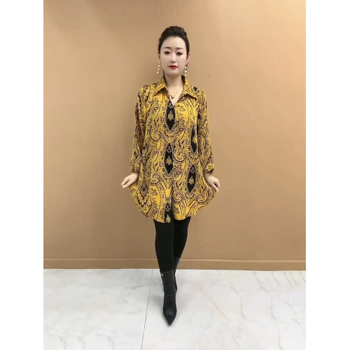 夏季寬鬆防曬七分袖雪紡衫新款時尚復古花色大碼遮肉高檔大版衫女