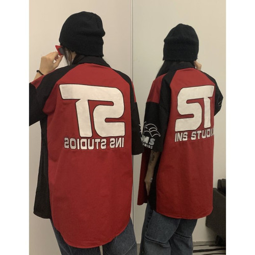 特大碼300斤胖mm美式國潮機車風襯衣女夏季寬鬆字母刺綉開衫外套2