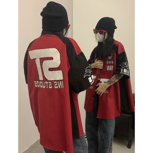 特大碼300斤胖mm美式國潮機車風襯衣女夏季寬鬆字母刺綉開衫外套2