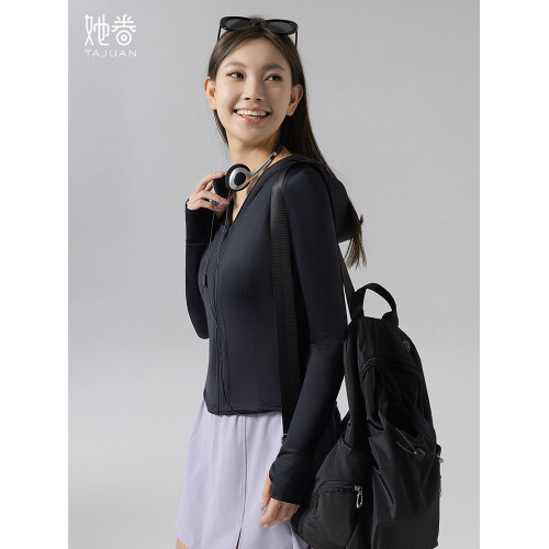 冰絲收腰修身防曬衣女夏季薄款防紫外線防曬服連帽帶帽簷外套上衣