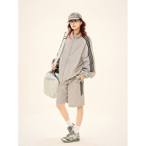 美式夏季戶外輕薄防曬衣套裝男女寬鬆情侶條紋休閒運動防曬服外套