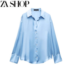 夏季新款女裝絲緞質感繙領長袖寬鬆垂性襯衫 8741036 2197226