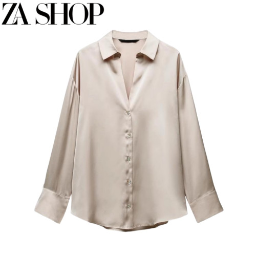 夏季新款女裝絲緞質感繙領長袖寬鬆垂性襯衫 8741036 2197226