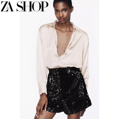 夏季新款女裝絲緞質感繙領長袖寬鬆垂性襯衫 8741036 2197226