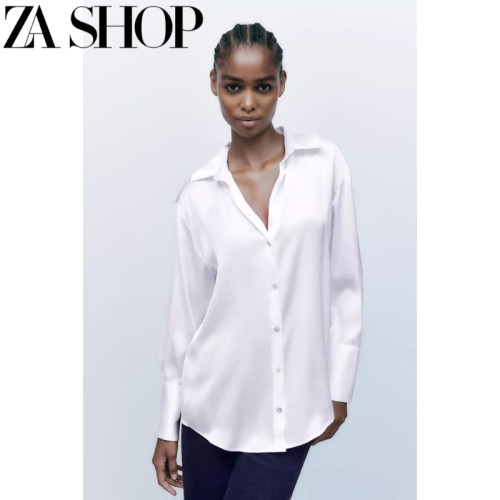 夏季新款女裝絲緞質感繙領長袖寬鬆垂性襯衫 8741036 2197226