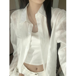 白色輕薄款防曬襯衫女款夏季2025新款氣質早春穿搭高級感上衣外套