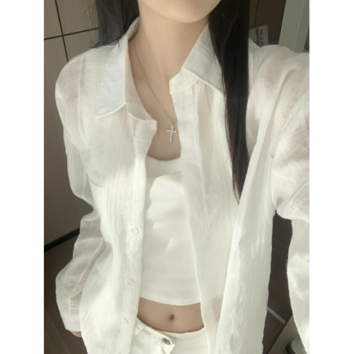 白色輕薄款防曬襯衫女款夏季2025新款氣質早春穿搭高級感上衣外套