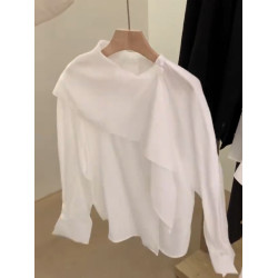 CHAO火推薦！法式chic不規則襯衫春季2024新款小衆高級白色小衫