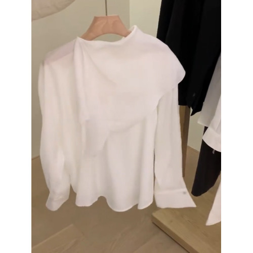 CHAO火推薦！法式chic不規則襯衫春季2024新款小衆高級白色小衫