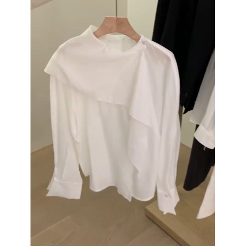 CHAO火推薦！法式chic不規則襯衫春季2024新款小衆高級白色小衫